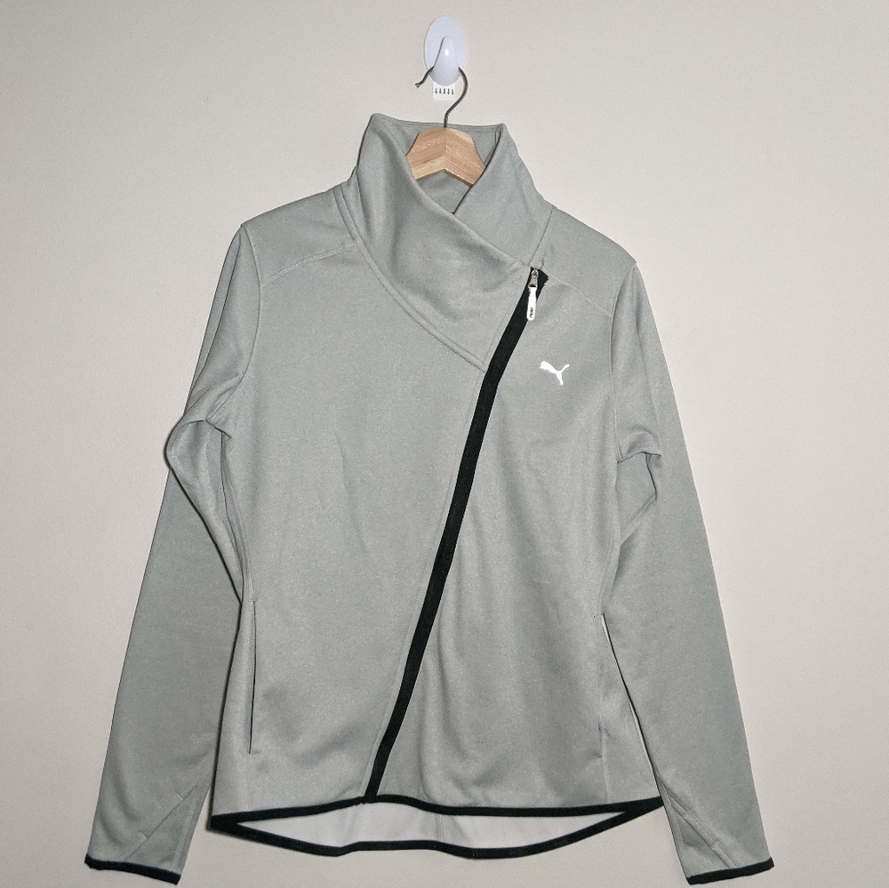 Puma Gray Black Trim Full Zipper Workout Jacket Warm Cell Medium Sports